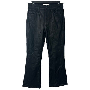 Current/Elliott The Cropped Black Coated Wide Leg Jeans Black Sz 27 Modal A26